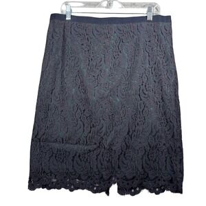 Talbots Skirt Petites 14P Black Lace Pencil Office Business Party Goth Glam Work